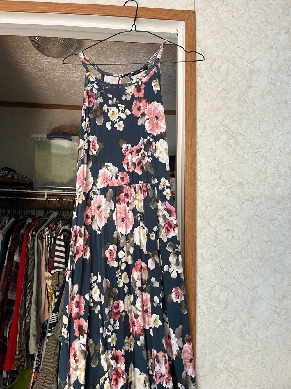 Floral Maxi Dress in Navy and Pink - Sleeveless Summer Dress